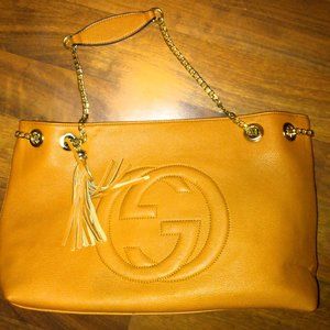 Gucci Camelia Camel Pebbled Leather Soho Shoulder Hand Bag